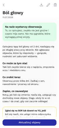 Podgląd dodawania objawu w aplikacji Diagu